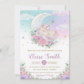 Whimsical Unicorn Moon Paars Floral Baby shower Kaart (Voorkant)