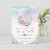 Whimsical Unicorn Moon Paars Floral Baby shower Kaart (Staand voorkant)