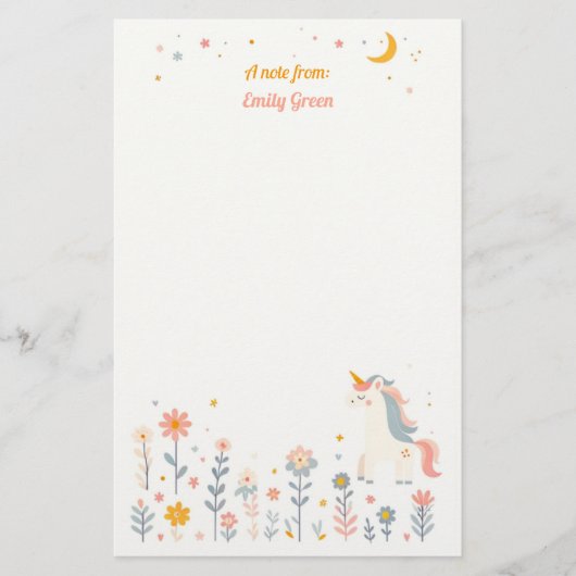 Whimsical Unicorn Night Garden Stationery Briefpapier (Voorkant)