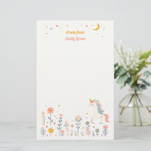 Whimsical Unicorn Night Garden Stationery Briefpapier (Staand voorkant)