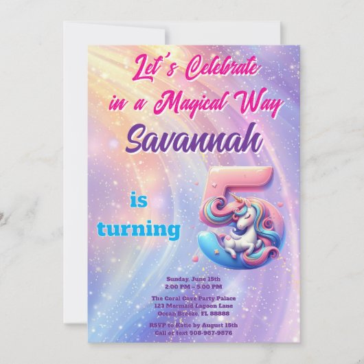 Whimsical Unicorn Pastel Rainbow 5e verjaardag Kaart (Voorkant)