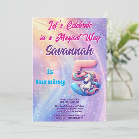 Whimsical Unicorn Pastel Rainbow 5e verjaardag Kaart (Staand voorkant)