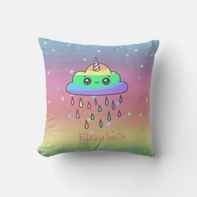 Whimsical Unicorn Rainbow, Rain, Ombre Kussen (Voorkant)