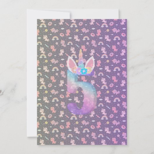 Whimsical Unicorn - Uitnodiging voor het 5e verjaa (Achterkant)
