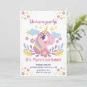 Whimsical Unicorn verjaardagsuitnodiging met foto Kaart (Staand voorkant)