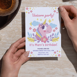 Whimsical Unicorn verjaardagsuitnodiging met foto Kaart