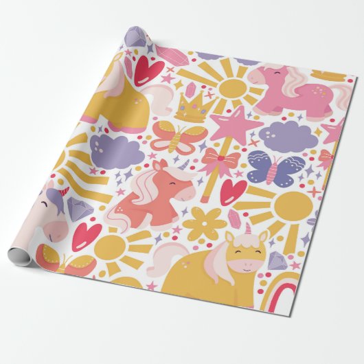 Whimsical Unicorn Wonderland Cadeaupapier (Uitgerold)