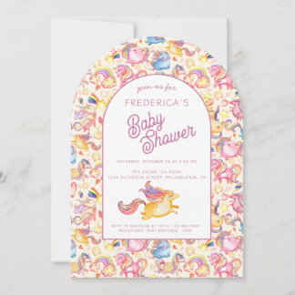 Whimsical Unicorns Baby Shower Invitation Kaart