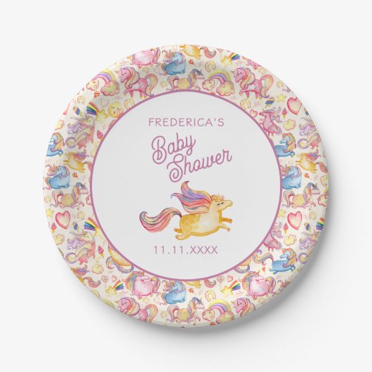 Whimsical Unicorns Baby Shower Papieren Bordje (Voorkant)