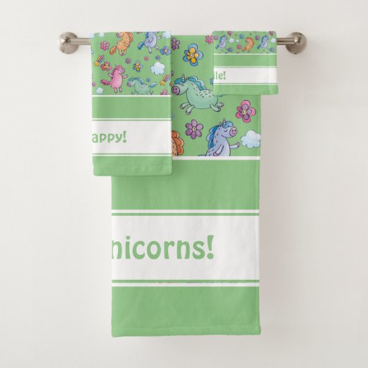 Whimsical Unicorns en Bright Flowers Bad Handdoek (Insitu)