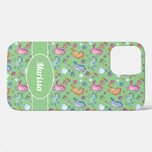Whimsical Unicorns en Bright  Flowers Case-Mate iPhone Case (Achterkant (horizontaal))
