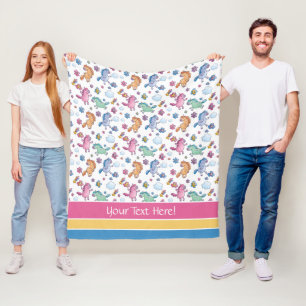 Whimsical Unicorns en Bright  Flowers Fleece Deken
