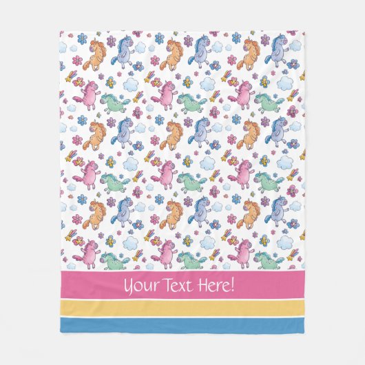 Whimsical Unicorns en Bright Flowers Fleece Deken (Voorkant)