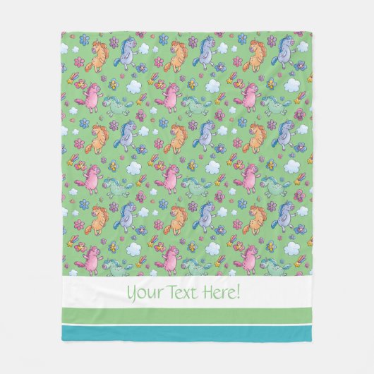 Whimsical Unicorns en Bright  Flowers Fleece Deken (Voorkant)