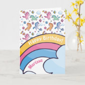 Whimsical Unicorns en Bright  Flowers Kaart (Gele Bloem)