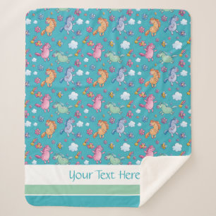 Whimsical Unicorns en Bright  Flowers Sherpa Deken