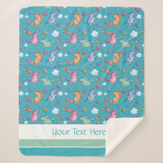 Whimsical Unicorns en Bright  Flowers Sherpa Deken (Voorkant)