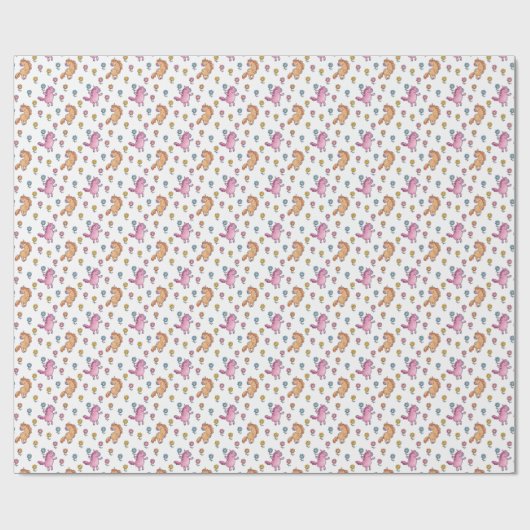 Whimsical Unicorns en Flowers Patroon Cadeaupapier (Vlak)