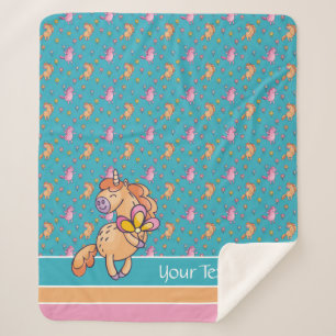 Whimsical Unicorns en  Flowers Patroon Sherpa Deken