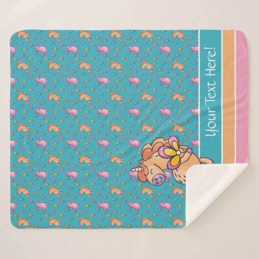 Whimsical Unicorns en  Flowers Patroon Sherpa Deken (Voorkant (horizontaal))