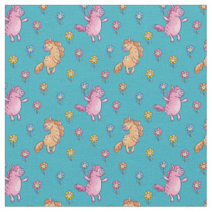 Whimsical Unicorns en Flowers Patroon Stof