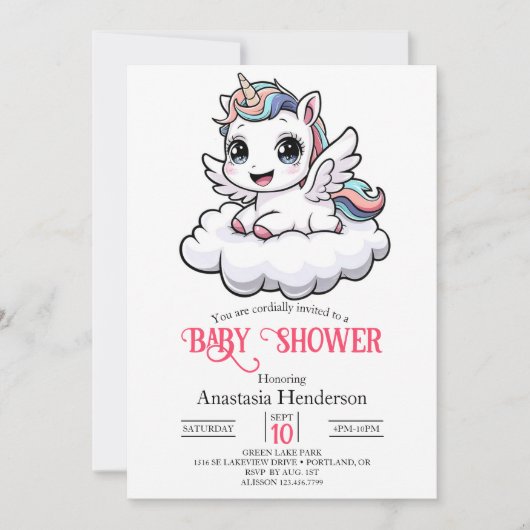 Whimsical Unieke Eenhoorn Baby shower Kaart (Voorkant)