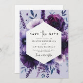 Whimsical Unique Paarse Bloemen Huwelijk Save The Date (Voorkant / Achterkant)