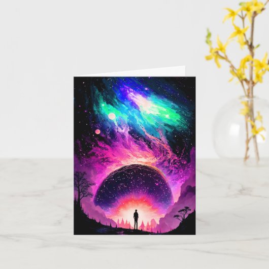 Whimsical Universe Galaxy Illustration Kaart (Gele Bloem)