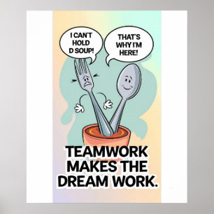 "Whimsical Utensil Teamwork Quote Keuken Poster" Poster