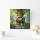 Whimsical Vader Boom met Woodland Creatures Vierkante Klok (Huis)