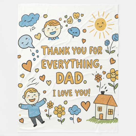 Whimsical Vaderdag Doodle Print Fleece Deken (Voorkant)