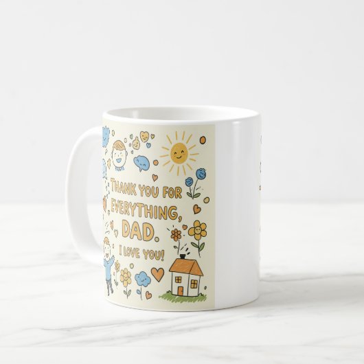 Whimsical Vaderdag Doodle Print Koffiemok (Voorkant links)