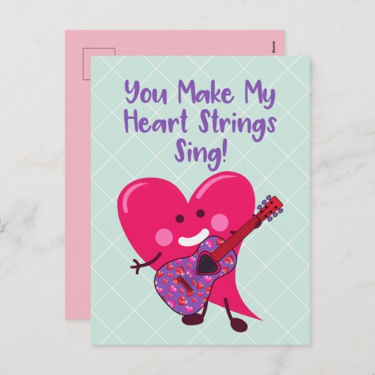 Whimsical-Valentijnsdag | Hart Guitar Feestdagenkaart (Voorkant / Achterkant)