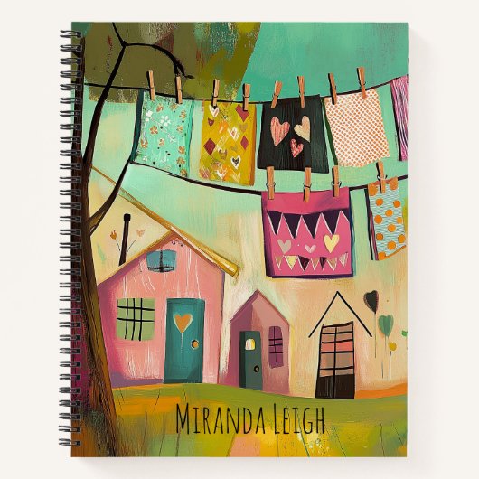Whimsical Valentijns's Clothesline Illustration Notitieboek (Voorkant)