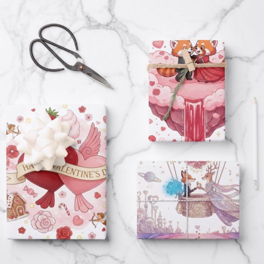 "Whimsical Valentine" gemengde illustratie verpakk Inpakpapier Vel (Voorkant)