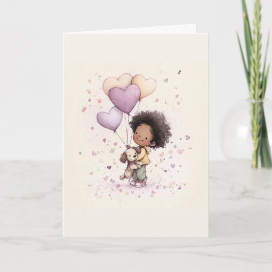 Whimsical Valentine Greeting Card – Watercolor Feestdagen Kaart (Voorkant)