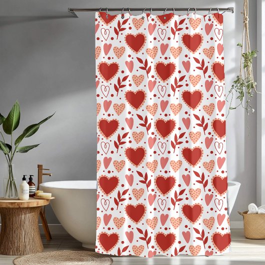 Whimsical Valentine Red & Pink Heart Pattern Douchegordijn