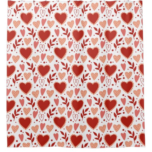 Whimsical Valentine Red & Pink Heart Pattern Douchegordijn (Voorkant)