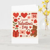 Whimsical Valentine's Day Greeting Card – Hearts,  Kaart (Gele Bloem)