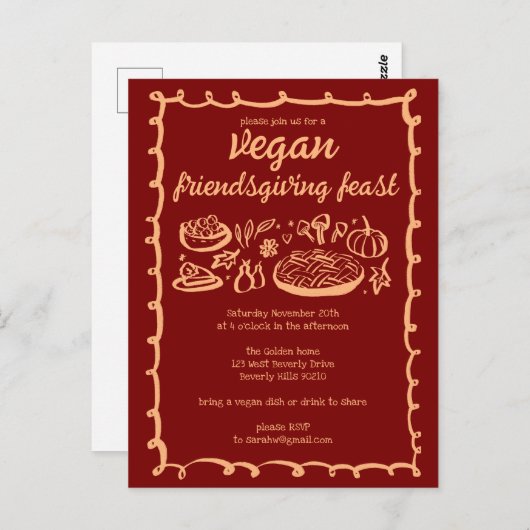 Whimsical VEGAN Thanksgiving Friendsgiving CUSTOM Briefkaart (Voorkant / Achterkant)