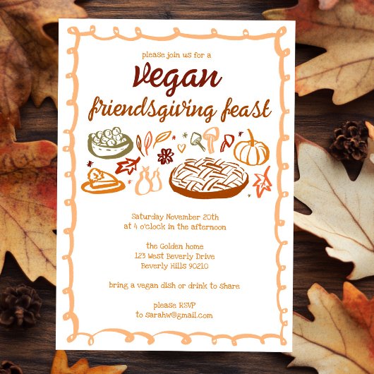 Whimsical VEGAN Thanksgiving Friendsgiving CUSTOM Kaart