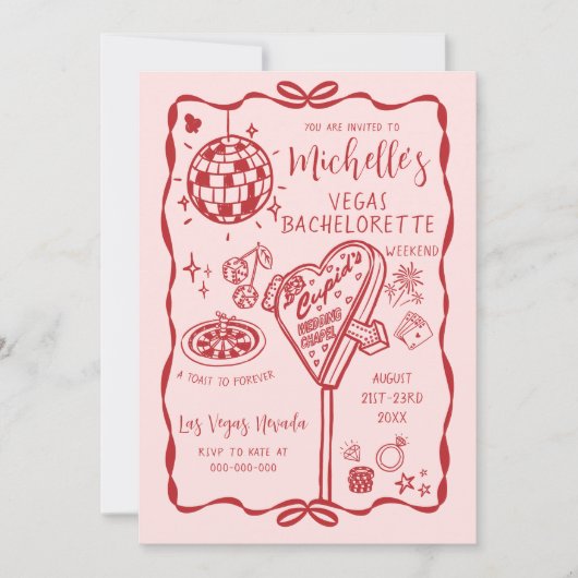 Whimsical Vegas Bachelorette Weekendprogramma Kaart (Voorkant)