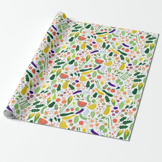 Whimsical Vegetables & Fruits Pattern Cadeaupapier (Uitgerold)