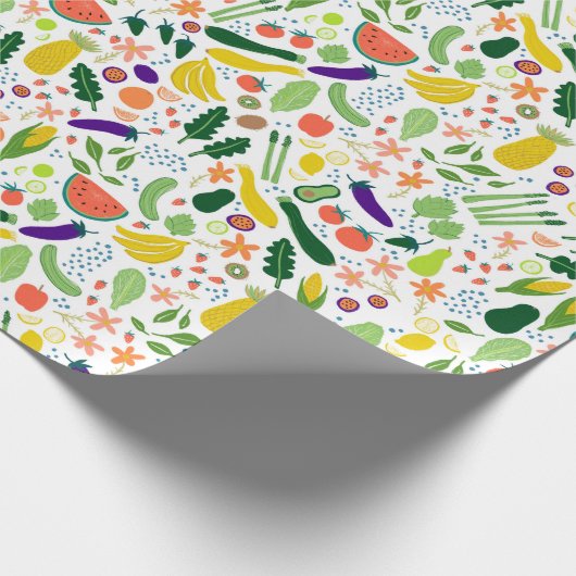 Whimsical Vegetables & Fruits Pattern Cadeaupapier (Hoek)