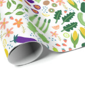 Whimsical Vegetables & Fruits Pattern Cadeaupapier (Rol Hoek)