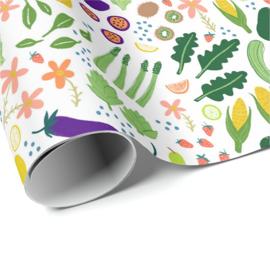 Whimsical Vegetables & Fruits Pattern Cadeaupapier (Rol Hoek)