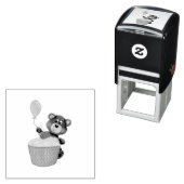 Whimsical Verjaardag Beer & Cherry Cupcake Party Zelfinktende Stempel (In situ)