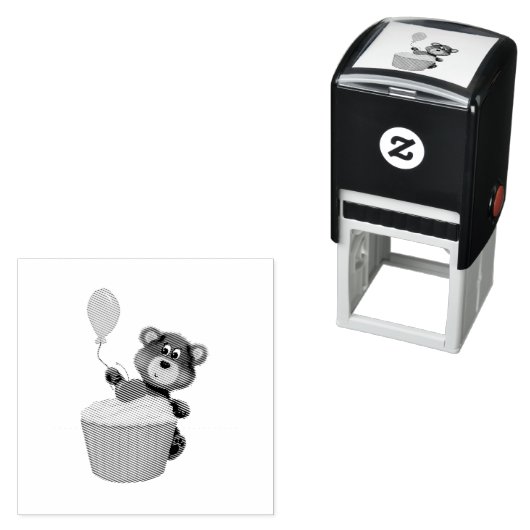 Whimsical Verjaardag Beer & Cherry Cupcake Party Zelfinktende Stempel (In situ)