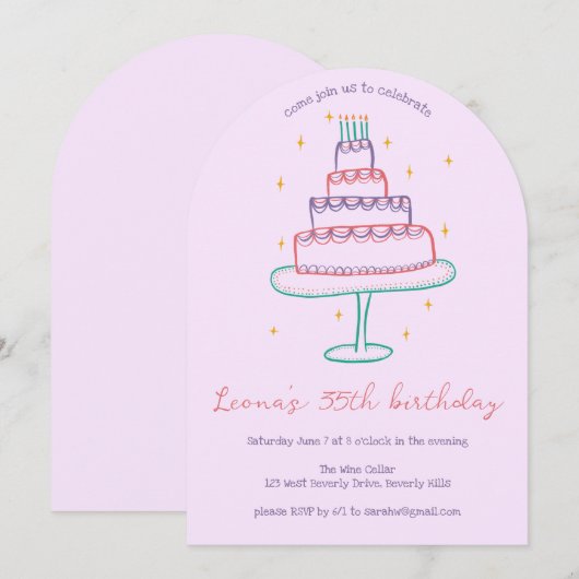 Whimsical Verjaardagstaart Custom Kleurrijke Party Kaart (Voorkant / Achterkant)