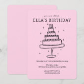 Whimsical verjaardagstaart Doodle Schattige Custom Kaart (Voorkant / Achterkant)